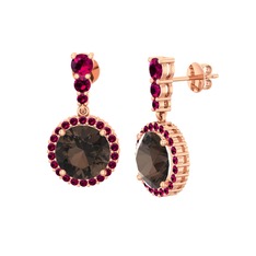 Dumanlı kuvars ve rodolit garnet 8 ayar rose altın küpe