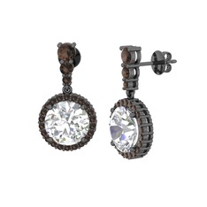 Lavinya Küpe - Swarovski ve dumanlı kuvars 925 ayar siyah rodyum kaplama gümüş küpe #58m7bn