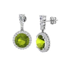 Peridot ve swarovski 8 ayar beyaz altın küpe
