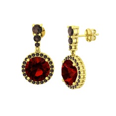 Garnet ve dumanlı kuvars 14 ayar altın küpe