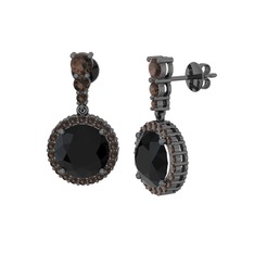 Lavinya Küpe - Siyah zirkon ve dumanlı kuvars 925 ayar siyah rodyum kaplama gümüş küpe #5yraii