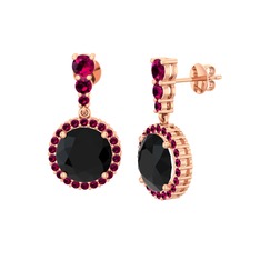 Lavinya Küpe - Siyah zirkon ve rodolit garnet 925 ayar rose altın kaplama gümüş küpe #76cs4a