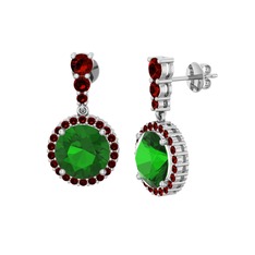 Lavinya Küpe - Yeşil kuvars ve garnet 14 ayar beyaz altın küpe #7wwa3c