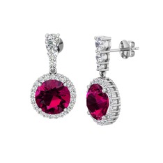 Rodolit garnet ve swarovski 8 ayar beyaz altın küpe