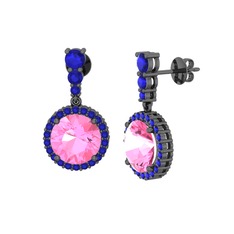 Lavinya Küpe - Pembe kuvars ve lab safir 925 ayar siyah rodyum kaplama gümüş küpe #9hm45v