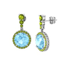 Akuamarin ve peridot 14 ayar beyaz altın küpe