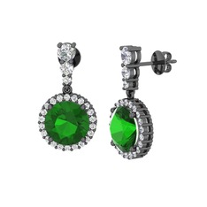 Lavinya Küpe - Yeşil kuvars ve beyaz zirkon 925 ayar siyah rodyum kaplama gümüş küpe #9swkg