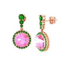 Pembe kuvars ve yeşil kuvars 18 ayar rose altın küpe