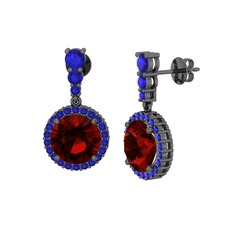 Garnet ve lab safir 925 ayar siyah rodyum kaplama gümüş küpe