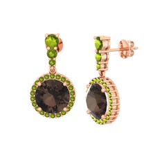 Dumanlı kuvars ve peridot 14 ayar rose altın küpe
