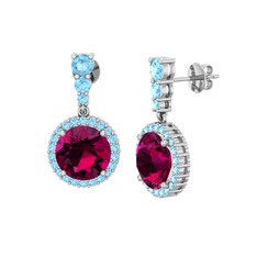 Lavinya Küpe - Rodolit garnet ve akuamarin 14 ayar beyaz altın küpe #aisx4h