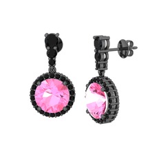 Lavinya Küpe - Pembe kuvars ve siyah zirkon 925 ayar siyah rodyum kaplama gümüş küpe #bl8nr9