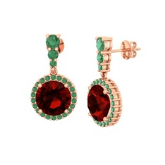 Garnet ve kök zümrüt 14 ayar rose altın küpe