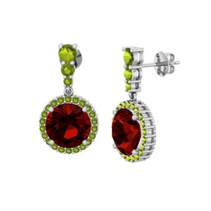 Garnet ve peridot 8 ayar beyaz altın küpe