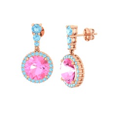Pembe kuvars ve akuamarin 18 ayar rose altın küpe