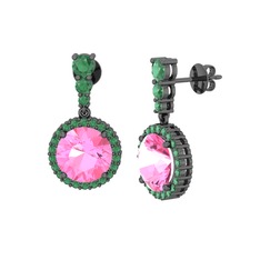 Lavinya Küpe - Pembe kuvars ve kök zümrüt 925 ayar siyah rodyum kaplama gümüş küpe #e8hckq