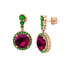 Rodolit garnet ve yeşil kuvars 18 ayar rose altın küpe