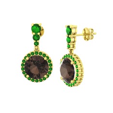 Dumanlı kuvars ve yeşil kuvars 14 ayar altın küpe