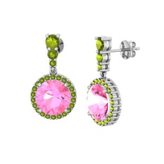 Lavinya Küpe - Pembe kuvars ve peridot 18 ayar beyaz altın küpe #fmpc3v