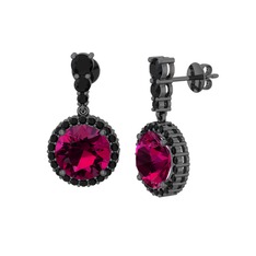 Rodolit garnet ve siyah zirkon 925 ayar siyah rodyum kaplama gümüş küpe