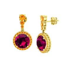 Rodolit garnet ve sitrin 18 ayar altın küpe