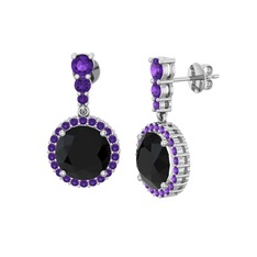 Lavinya Küpe - Siyah zirkon ve ametist 18 ayar beyaz altın küpe #girk3a