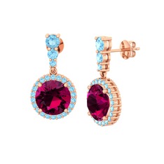 Lavinya Küpe - Rodolit garnet ve akuamarin 925 ayar rose altın kaplama gümüş küpe #gjd9t5