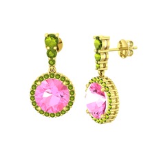 Pembe kuvars ve peridot 14 ayar altın küpe