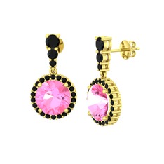 Lavinya Küpe - Pembe kuvars ve siyah zirkon 18 ayar altın küpe #hybt6z