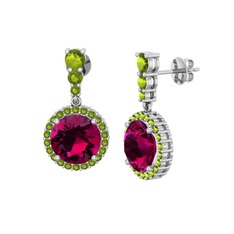 Lavinya Küpe - Rodolit garnet ve peridot 14 ayar beyaz altın küpe #i79c5b