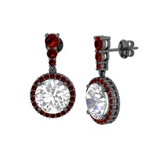 Beyaz zirkon ve garnet 925 ayar siyah rodyum kaplama gümüş küpe
