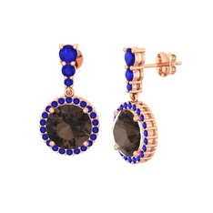 Lavinya Küpe - Dumanlı kuvars ve lab safir 8 ayar rose altın küpe #jhmf9n