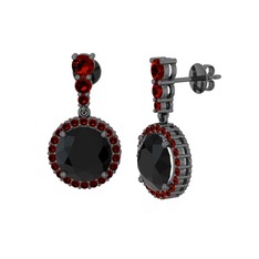 Lavinya Küpe - Siyah zirkon ve garnet 925 ayar siyah rodyum kaplama gümüş küpe #jo127s