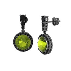 Lavinya Küpe - Peridot ve siyah zirkon 925 ayar siyah rodyum kaplama gümüş küpe #js2br8
