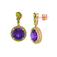 Ametist ve peridot 18 ayar rose altın küpe