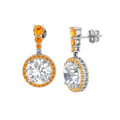 Lavinya Küpe - Swarovski ve sitrin 8 ayar beyaz altın küpe #l9goe4
