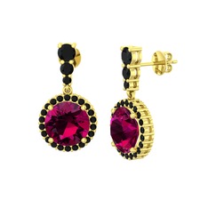 Rodolit garnet ve siyah zirkon 8 ayar altın küpe