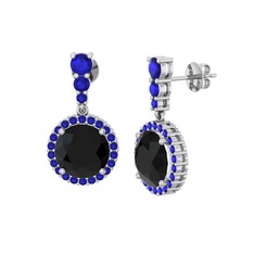 Lavinya Küpe - Siyah zirkon ve lab safir 14 ayar beyaz altın küpe #n2g2an