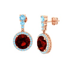 Garnet ve akuamarin 18 ayar rose altın küpe