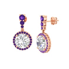 Lavinya Küpe - Swarovski ve ametist 8 ayar rose altın küpe #na9vgu