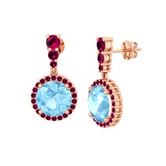 Akuamarin ve rodolit garnet 14 ayar rose altın küpe