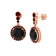 Lavinya Küpe - Siyah zirkon ve garnet 14 ayar rose altın küpe #okth5s