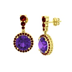 Ametist ve garnet 8 ayar altın küpe