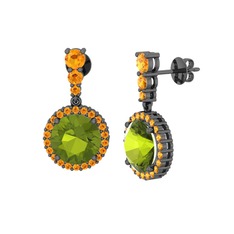 Lavinya Küpe - Peridot ve sitrin 925 ayar siyah rodyum kaplama gümüş küpe #pfafhd