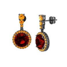 Garnet ve sitrin 925 ayar siyah rodyum kaplama gümüş küpe