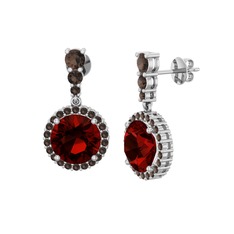 Garnet ve dumanlı kuvars 14 ayar beyaz altın küpe