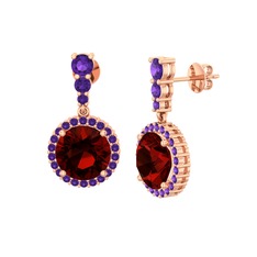 Garnet ve ametist 14 ayar rose altın küpe