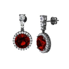 Lavinya Küpe - Garnet ve beyaz zirkon 925 ayar siyah rodyum kaplama gümüş küpe #tjr46q