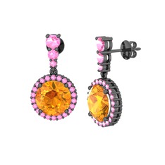 Lavinya Küpe - Sitrin ve pembe kuvars 925 ayar siyah rodyum kaplama gümüş küpe #tziqvc