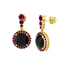 Lavinya Küpe - Siyah zirkon ve rodolit garnet 14 ayar altın küpe #v9gzv8